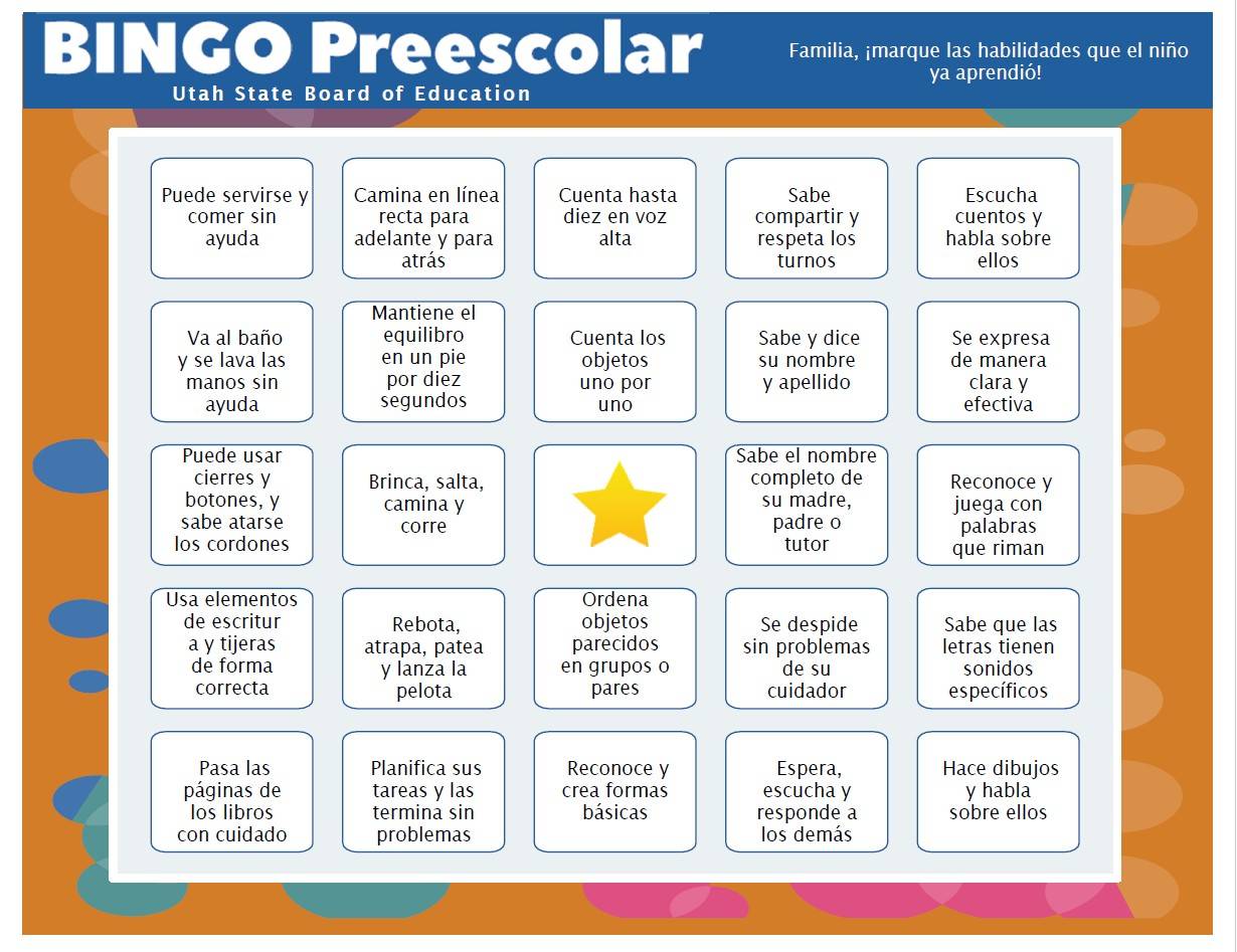Preschool Bingo Side One Landscape Spanish